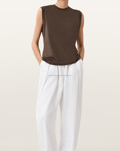 Camisetas sin mangas de LICRA de algodón de alta calidad para mujer, cuello redondo, fácil de usar, transpirable, patrón sólido, longitud corta, logotipo frontal, tela de Jersey - Product Image 3