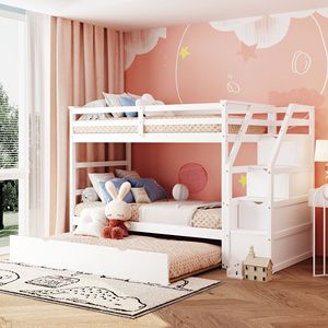Letto a castello bianco a due piazze con letto estraibile a due piazze e 3 scalini contenitore, per bambini, Vecchio SKU LP000064AAK - Product Image 1
