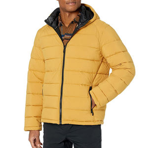 Chaquetas Acolchadas Extra Grandes de Alta Calidad para Hombre 2025, Chaqueta de Burbujas de Manga Larga de Color Amarillo Sólido, 100% Poliéster - Product Image 1