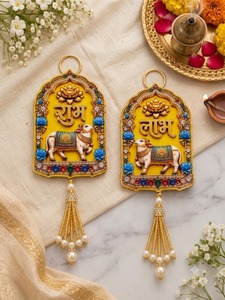 Décoration murale artisanale 3D Pichwai Vache Shubh Labh en MDF – Ensemble traditionnel indien pour le festival Diwali, Mandir Pooja, mariage, anniversaire - Product Image 6