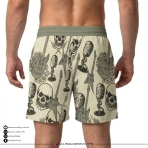 Mawra Men's Quick Dry Printed Beach Shorts With Skull And Guitar Pattern Regular Fit Polyester Swim Trunks For Summer <b>Outdoor</b> - Product Image 2