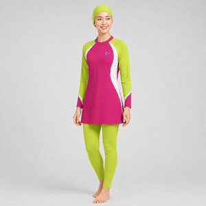Plus Size Islamic Long Sleeve 2-Piece Print Bikini <b>Set</b> Women High Cut <b>Waterproof</b> Quick Dry Washed Eco-Friendly Beachwear - Product Image 6