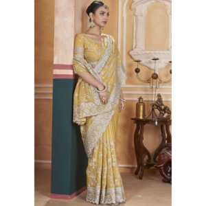 Sari en soie élégant pour les mariages, orné de broderies en fil de zari et de travail de diamants - Product Image 5