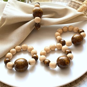 Natural <b>Wooden</b> Beaded Napkin Rings Set Of 4 Farmhouse Table Decor Handmade Reusable Dining Napkin Holders For Events And Home - Product Image 1