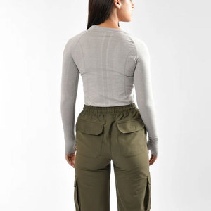 T-shirt de sport moulant à manches longues et col rond pour femme, anti-transpiration, coupe ajustée, design personnalisé, vente chaude - Product Image 2