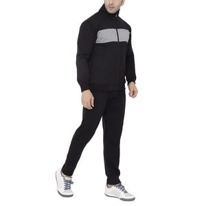 Survêtement pour homme noir et gris à blocs de couleur, fermeture éclair sur toute la longueur, vêtement décontracté d'automne avec poches latérales, coupe classique - Product Image 1