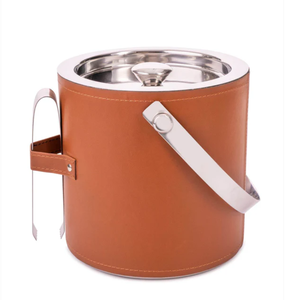 Stainless steel <b>ice</b> bucket with handle and leather wrap insulated wine <b>cooler</b> bar <b>ice</b> holder for parties and home use daily - Product Image 4