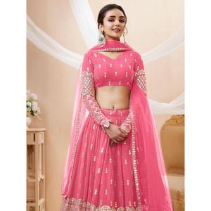 Seductora lentejuelas rosas Georgette dama de honor Lehenga Choli con Dupatta - Product Image 5