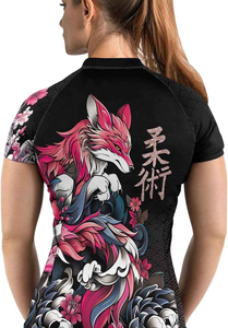 Camiseta Deportiva de Manga Larga para Mujer, Diseño de Tatuaje de Zorro Negro, Sublimación, Secado Rápido, Transpirable, Ecológica, 220g, Poliéster/Nailon - Product Image 2
