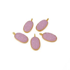 Gold Plated Unique Fashion Jewelry Pink Chalcedony Flower Carved Pendants with Bezel Set Oval Shape Floral Design Charms - Product Image 3