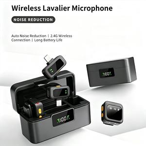 Micrófono de Solapa Inalámbrico 2 en 2, Mini Micrófono Lavalier Omnidireccional con Clip y Cancelación Inteligente de Ruido para Teléfono Inteligente, Tableta y PC - Product Image 1