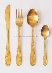 Premium Hammered Pattern Design Dishwasher-<b>Safe</b> Spoon <b>Knife</b> and Fork 4 pcs Sets for Home Party Restaurant - Product Image 6