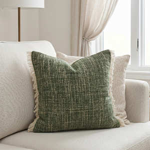Housse de coussin en coton tissé texturé 20 × 20 pouces, vert sauge, coussin décoratif design, décoration scandinave moderne et organique - Product Image 1