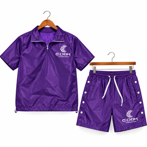 Unisex Tracksuit Set Purple <b>Short</b> Sleeve Quarter-<b>Zip</b> Jacket <b>Shorts</b> Quick Dry Sporty Summer Wear Athletic Sportswear - Product Image 1