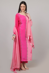 Elegante conjunto de traje Palazzo de 3 piezas para mujer, 3 tonos de rosa con cuentas, trabajo con hilo de lentejuelas, estilo tradicional con estilo. - Product Image 2
