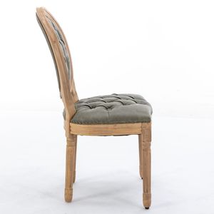 Sedia da Pranzo in Legno Massello Stile Francese con Decorazione Antica Dipinta a Mano, Fibbia e Finitura in Pelle Artificiale PU con Borchie - Product Image 4