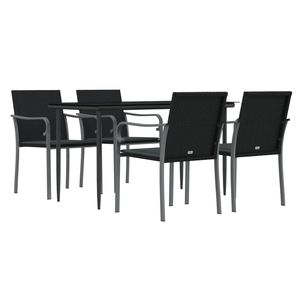 Ensemble de salle à manger de jardin en polyrotin noir, acier et verre trempé, polyester - Product Image 3
