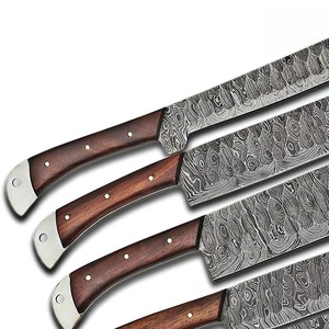 Couteaux de cuisine professionnels en acier Damas faits à la main, 5 pièces, manches en plastique, lame à pointe tombante, personnalisables OEM - MS Enterprise - Product Image 4