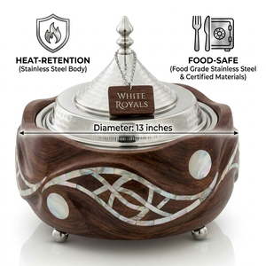 Handcrafted Mother of Pearl Inlaid Wooden Buffet Server with Polished Metal Dome Lid GCC Hospitality Hotel & Majlis Collection - Product Image 4