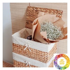 Ensemble de paniers rectangulaires en jacinthe d'eau faits à la main, trois tailles, pour une organisation de rangement flexible et une solution d'utilisation domestique - Product Image 5