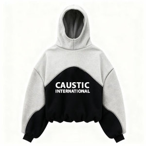 Sweat à capuche cagoule zippé pour homme, style urbain, double capuche, couleur contrastante, masque ninja, pour moto, extérieur, mode hiver décontractée - Product Image 1