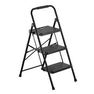Lightweight Portable Steel 3-<b>Step</b> Folding Ladder with Anti-Slip Pedal and Comfort Handgrip 600 Lbs Capacity - Product Image 1