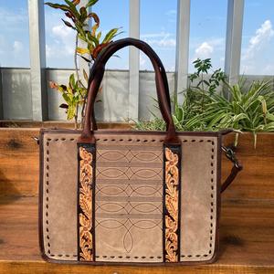 Sac fourre-tout en cuir suédé marron usiné à la main à motif floral pour femmes sac à bandoulière dissimulé en cuir véritable personnalisé pour femmes - Product Image 3