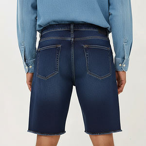 Shorts en jean vintage sur mesure pour hommes, coupe ample, avec boutons décoratifs et strass, style streetwear, ourlet brut, style hip hop - Product Image 2