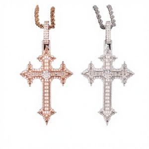 Colgante de Cruz con Incrustaciones de Diamantes, Chapado en Oro Rosa de 18K, Amuleto Religioso, Joyería Cristiana Unisex - Product Image 1