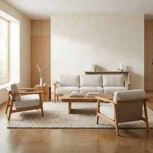 Japandi Living Room <b>Sofa</b> Set Hotel Lounge <b>Wood</b> <b>Frame</b> <b>Sofa</b> Hospitality Furniture Resort Villa Contract Project Bulk Supply - Product Image 1