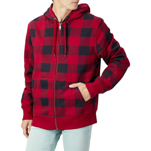 Sweat-shirt à capuche à carreaux rouges pour homme, coupe classique, décontracté, pour l'automne, avec poche, en flanelle - Product Image 1