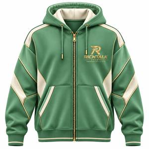 Men's <b>Zip</b>-Up <b>Hoodie</b> Oversized Fit French Terry Cotton <b>Pocket</b> Design Sporty Style Heavyweight Color Blocking Winter Wear - Product Image 1