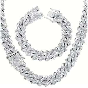 Luxury Diamond Cuban Link <b>Chain</b> Moissanite Hip Hop Necklace White Gold <b>Iced</b> <b>Out</b> Statement Jewelry for Men Women - Product Image 2