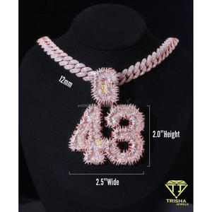 Collier unisexe personnalisé en argent 925 plaqué or rose avec pendentif lettre en or rose cultivé en laboratoire, cadeau Hip Hop de Trisha Jewels - Product Image 5