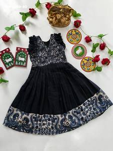New Arrival Cotton <b>Blend</b> with Yoke & Hem Printed & Ruffle Sleeve Girls & Kids Midi Supplier from Surat Indian Exporter - Product Image 2