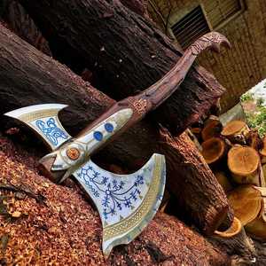 Hache de Kratos God of War, forgée à la main en acier inoxydable, type tomahawk, avec manche en bois industriel pour bricolage, 9 lames coupantes, 40'' de longueur totale - Product Image 4