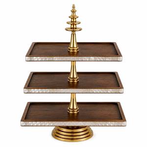 Wholesale Price Three <b>Tier</b> Black Wooden <b>Cake</b> Stand Gold Metal Dessert Display Tray Premium Pastry Serving Stand Decor - Product Image 3