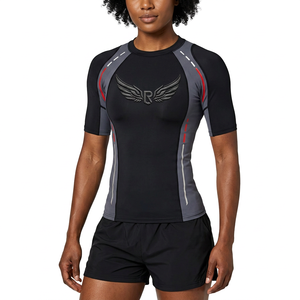 Men's <b>Black</b> Short Sleeve Rash Guard With <b>Wing</b> Logo Quick Dry Compression Shirt - Product Image 4