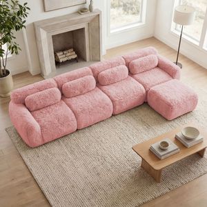 Divano Componibile a L in Morbido Tessuto Peluche con Base in Spugna ad Alta Densità 32D, Design Antiscivolo, Combinazione Libera per Soggiorno - Product Image 2