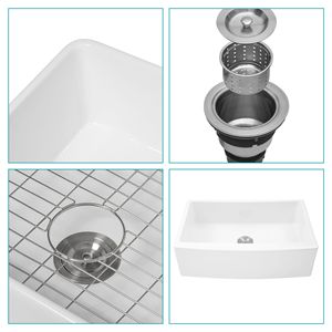 Lavello da Cucina a Vasca Singola in Ceramica Bianca da 33 Pollici con Bordo ad Arco, Stile Farmhouse, con Rubinetto a Grembiule per Design Cucina Rustica - Product Image 5