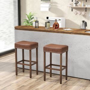 Juego de 2 Taburetes de Bar Tapizados de Estilo Rústico Moderno con Reposapiés para Barra de Cocina, Estilo Rústico, Estructura de Metal y Madera - Product Image 3