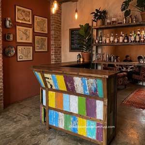 Table de bar en bois de bateau recyclé, écologique, durable, rustique, en bois récupéré, pour la maison, le restaurant, le café, le bar, mobilier de bar commercial - Product Image 6