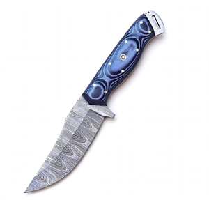 Outil artisanal robuste en acier Damas, manche G10 bleu multicouche, pièce de présentation - Product Image 1