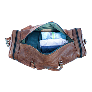 Bolsa de Viaje de Cuero Genuino para Hombre, Bolsa de Fin de Semana con Múltiples Compartimentos, Forma Rectangular, Cierre de Cremallera, Asa Superior - Product Image 6