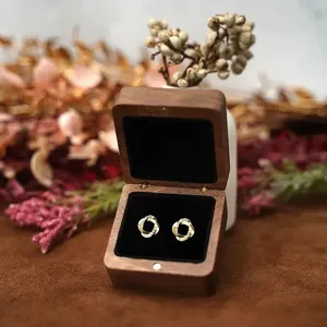 Wooden Jewelry <b>Box</b> Velvet Lined <b>Gift</b> Case for Stud <b>Earrings</b> Compact Packaging <b>Box</b> for Women - Product Image 3
