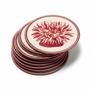 Badge personnalisé fournisseur direct, anémone de mer ronde, vie marine, corail, badge côtier, applique en sergé blanc cassé avec bordure mauve - Product Image 1