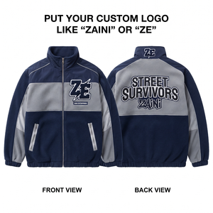 Premium 240g Fleece Waterproof <b>Reflective</b> Breathable <b>Running</b> <b>Jacket</b> Navy Gray Color Block Panel Design Custom Embroidered Logo - Product Image 1