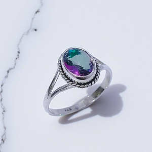 แหวนเงินแท้ 925 รูปไข่ ประดับพลอยมิสติกโทแพซเจียระไนทรงเหลี่ยม แหวนทำมือแบบแยกก้าน สไตล์วินเทจ โบโฮ สำหรับผู้หญิง ขายส่ง - Product Image 2