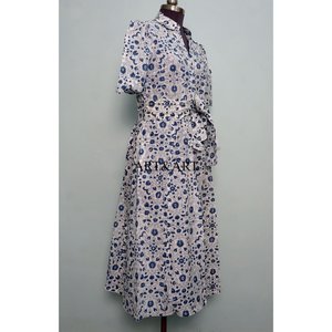 Vestido de Fiesta Moderno, Estilo Dulce, Verano, Midi, Estampado Floral a Mano, Algodón, Casual, Tipo Canguro, Línea A, Natural, para Mujer - Product Image 5