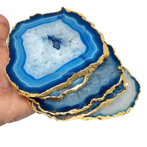5 pièces dessous de verres en résine, pour boisson, bords dorés, pièces en marbre, blanc et bleu, ensemble Quartz, nouvelle collection - Product Image 3